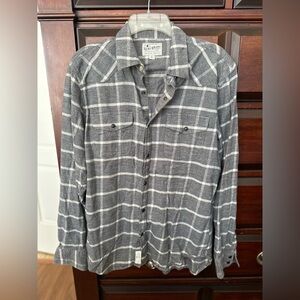 Lucky Brand Mens Medium Long Sleeve Gray Flannel Snap Front Saturday Stretch